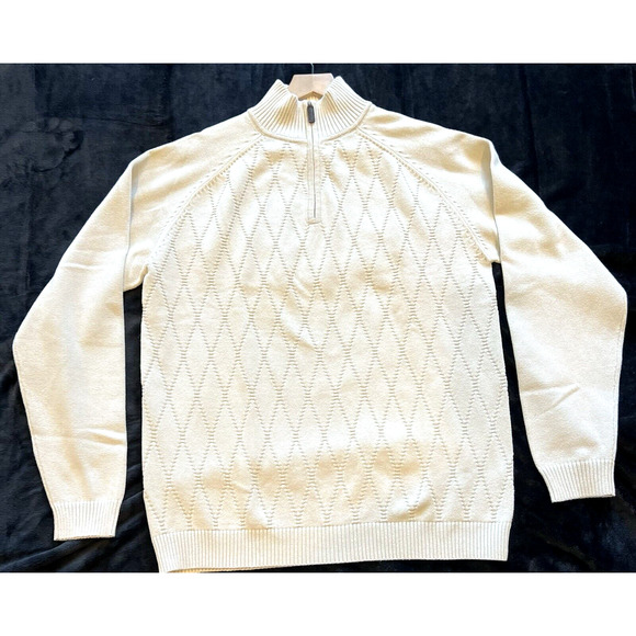 Claiborne Mens Fisherman Diamond Knit Cardigan Sweater Size L Preppy Coastal - Picture 2 of 16